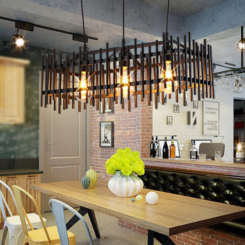 Black Island Pendant Lighting Rustic-Style Metal Cage-Shaped Island Chandelier Light