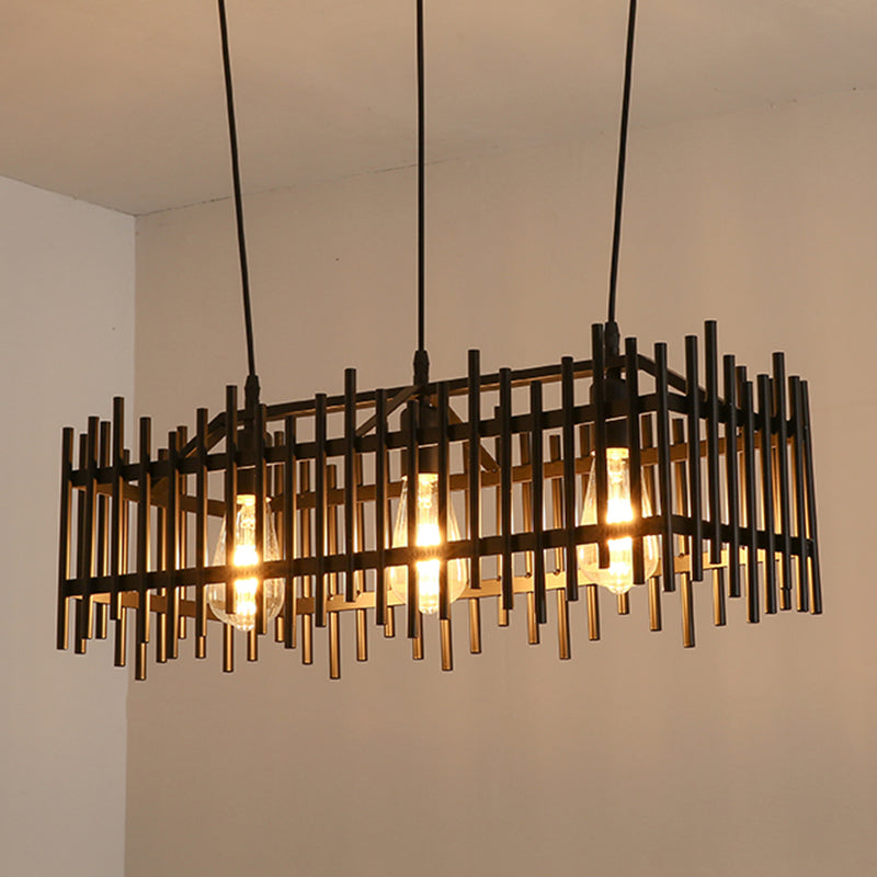 Black Island Pendant Lighting Rustic-Style Metal Cage-Shaped Island Chandelier Light