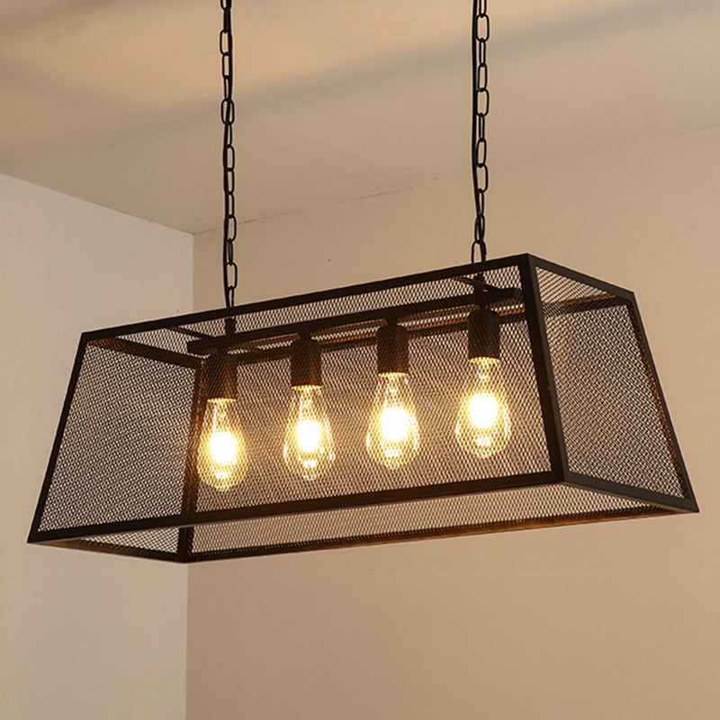 Black Island Pendant Lighting Rustic-Style Metal Cage-Shaped Island Chandelier Light