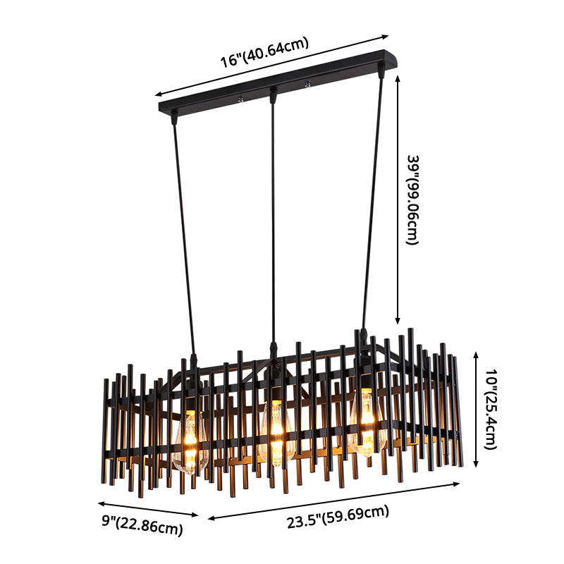 Black Island Pendant Lighting Rustic-Style Metal Cage-Shaped Island Chandelier Light