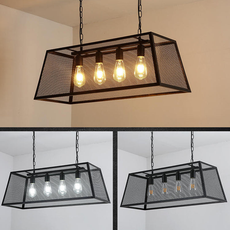 Black Island Pendant Lighting Rustic-Style Metal Cage-Shaped Island Chandelier Light