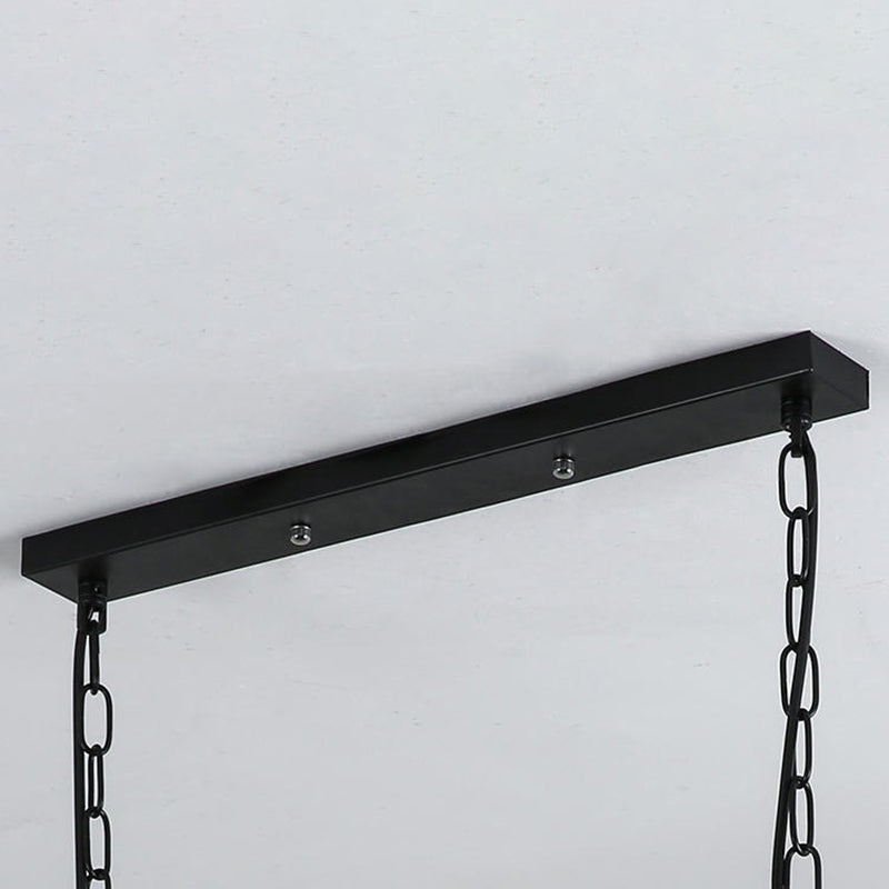 Black Island Pendant Lighting Rustic-Style Metal Cage-Shaped Island Chandelier Light