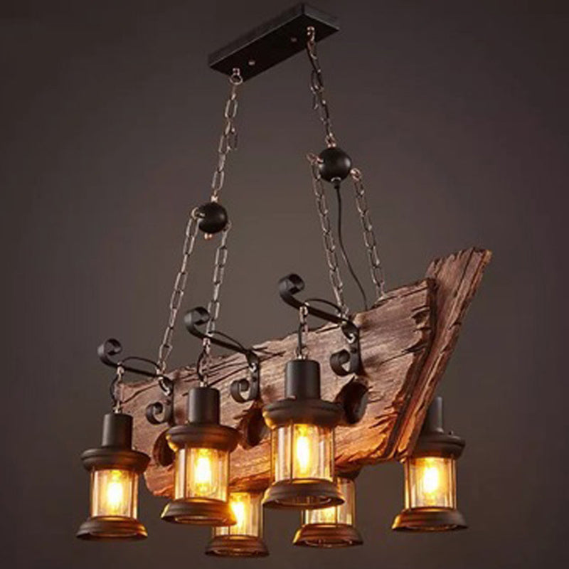 Cylinder Wood Island Pendant Light Industrial Restaurant Island Light Fixture in Distressed Wood