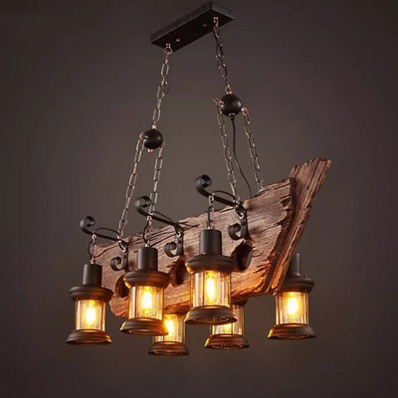 Cylinder Wood Island Pendant Light Industrial Restaurant Island Light Fixture in Distressed Wood
