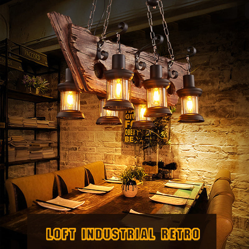 Cylinder Wood Island Pendant Light Industrial Restaurant Island Light Fixture in Distressed Wood