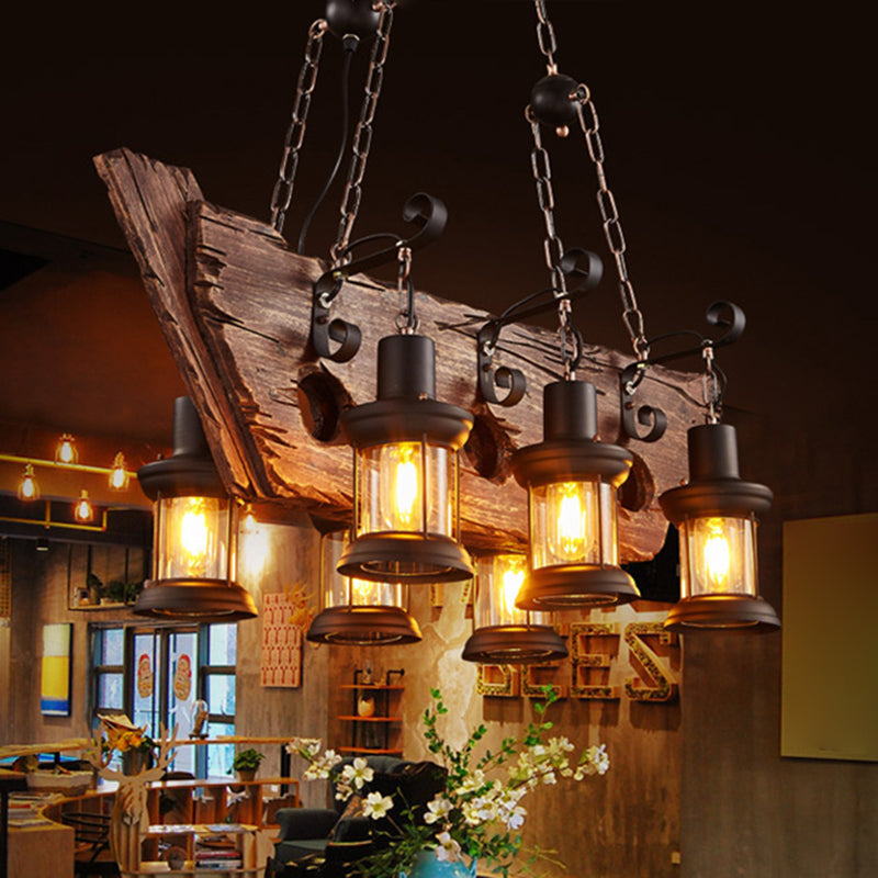 Cylinder Wood Island Pendant Light Industrial Restaurant Island Light Fixture in Distressed Wood