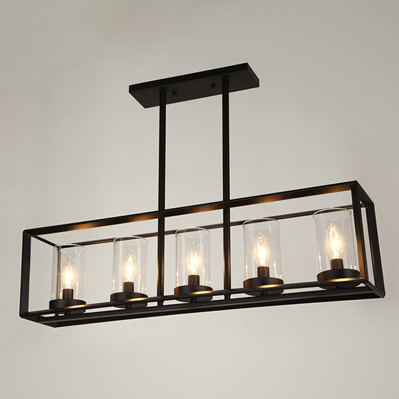 Glass Island Linear Pendant Industrial-Style Black Dinning Room Island Pendant Chandelier