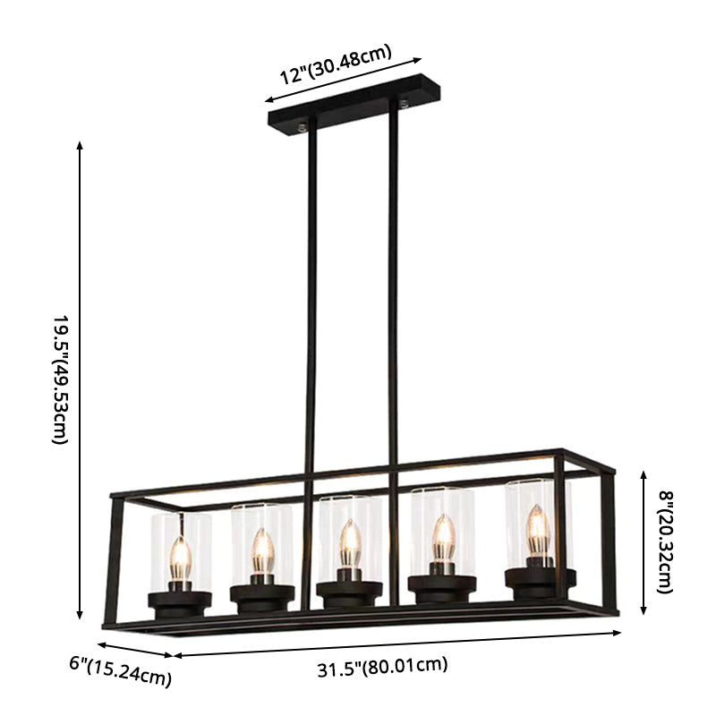 Glass Island Linear Pendant Industrial-Style Black Dinning Room Island Pendant Chandelier