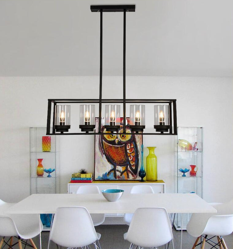 Glass Island Linear Pendant Industrial-Style Black Dinning Room Island Pendant Chandelier