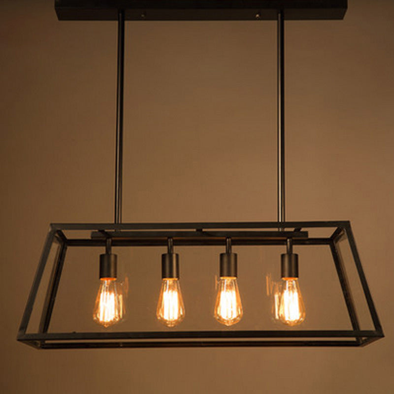 Island Pendant Light Traditional-Style Dinning Room Island Light Fixture with Linear Glass Shade in Black