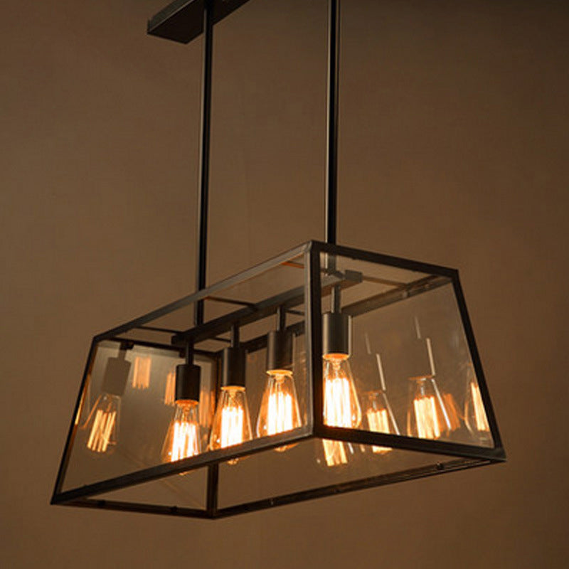 Island Pendant Light Traditional-Style Dinning Room Island Light Fixture with Linear Glass Shade in Black