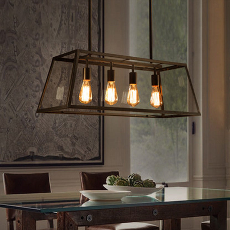 Island Pendant Light Traditional-Style Dinning Room Island Light Fixture with Linear Glass Shade in Black