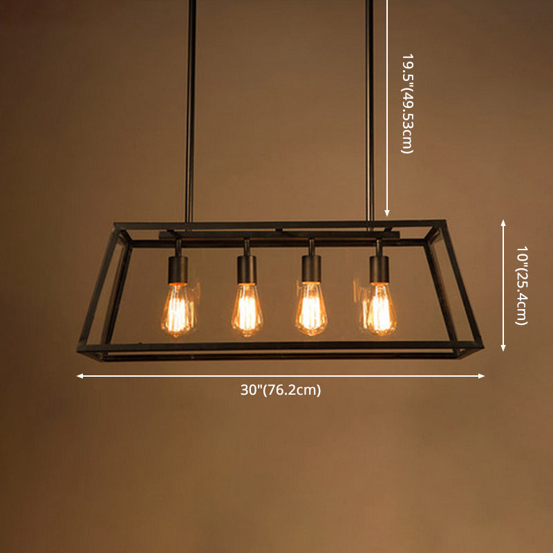 Island Pendant Light Traditional-Style Dinning Room Island Light Fixture with Linear Glass Shade in Black