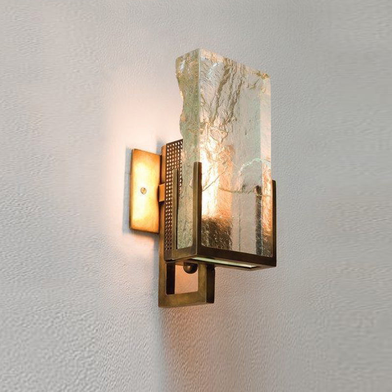 Rectangular Ice Cube Clear Crystal Wall Lamp 11.8" H Postmodern Gold Bedside Sconce Lighting Fixture