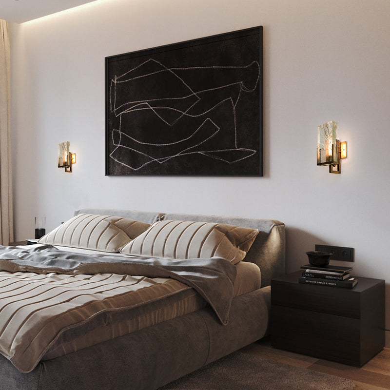 Rectangular Ice Cube Clear Crystal Wall Lamp 11.8" H Postmodern Gold Bedside Sconce Lighting Fixture