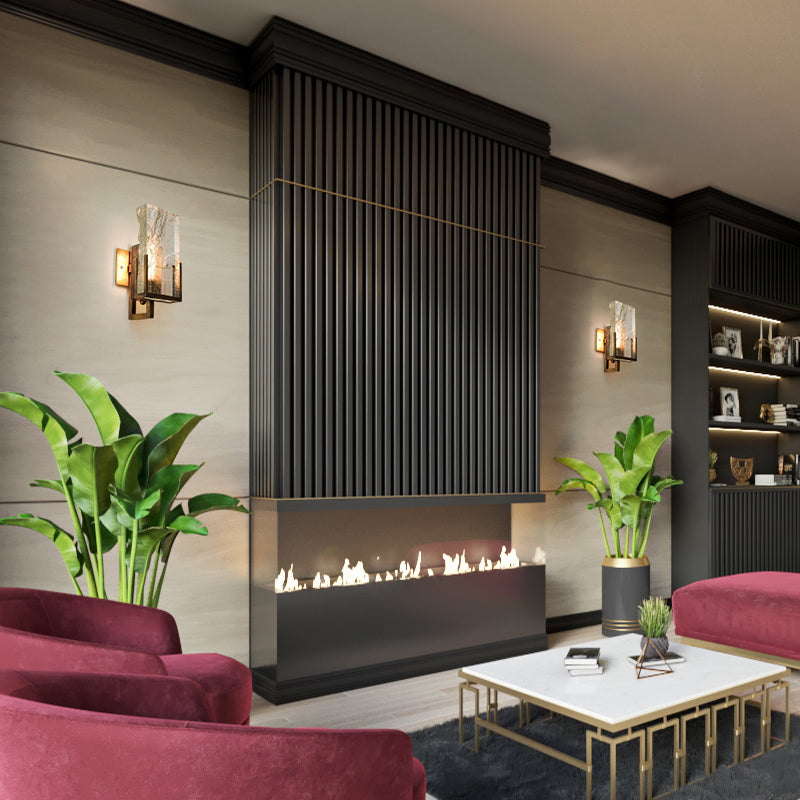 Rectangular Ice Cube Clear Crystal Wall Lamp 11.8" H Postmodern Gold Bedside Sconce Lighting Fixture