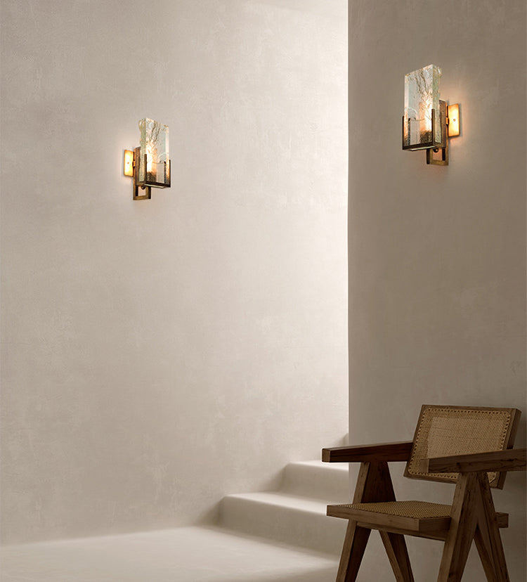 Rectangular Ice Cube Clear Crystal Wall Lamp 11.8" H Postmodern Gold Bedside Sconce Lighting Fixture