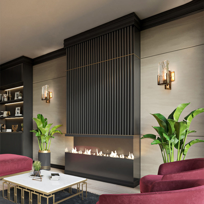 Rectangular Ice Cube Clear Crystal Wall Lamp 11.8" H Postmodern Gold Bedside Sconce Lighting Fixture