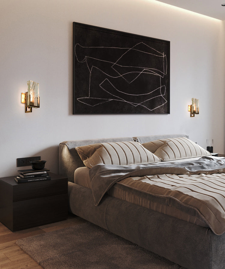 Rectangular Ice Cube Clear Crystal Wall Lamp 11.8" H Postmodern Gold Bedside Sconce Lighting Fixture