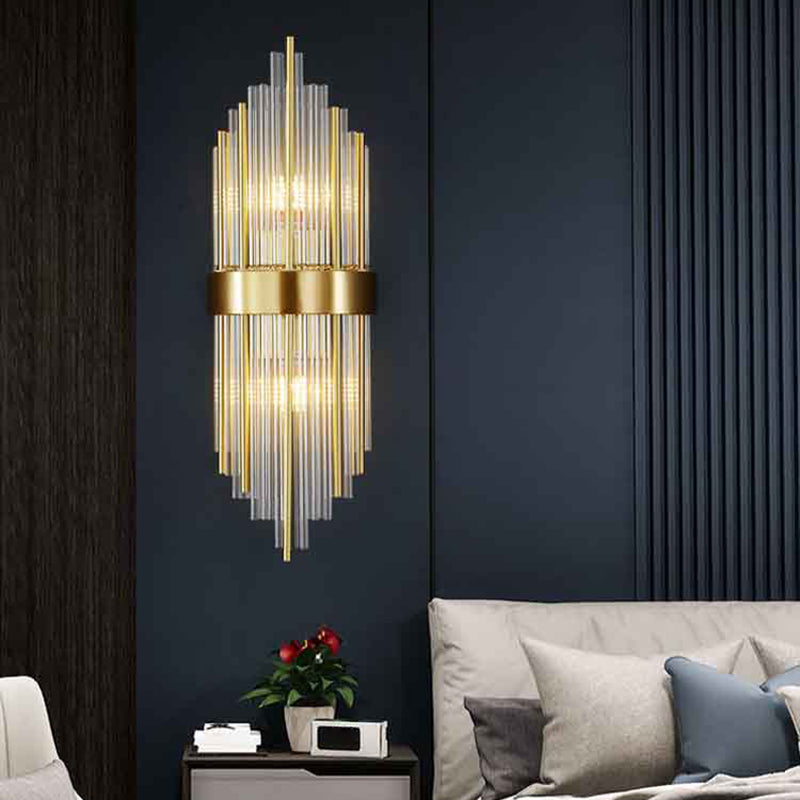 2 Lights Post Modern Wall Lamp Minimalist Linear Crystal Brass Sconce Light Fixture for Indoor