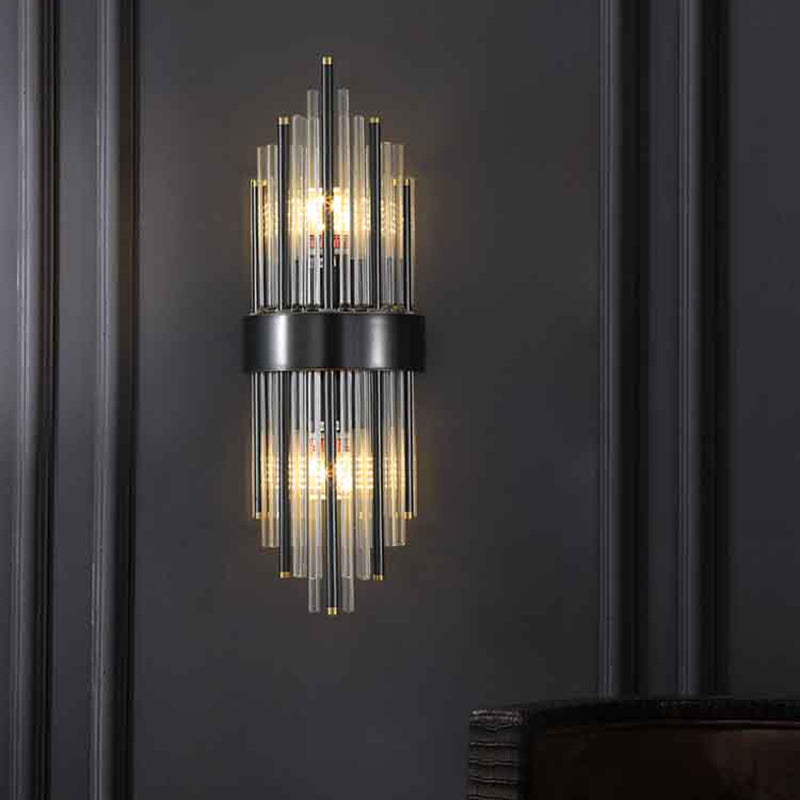2 Lights Post Modern Wall Lamp Minimalist Linear Crystal Brass Sconce Light Fixture for Indoor