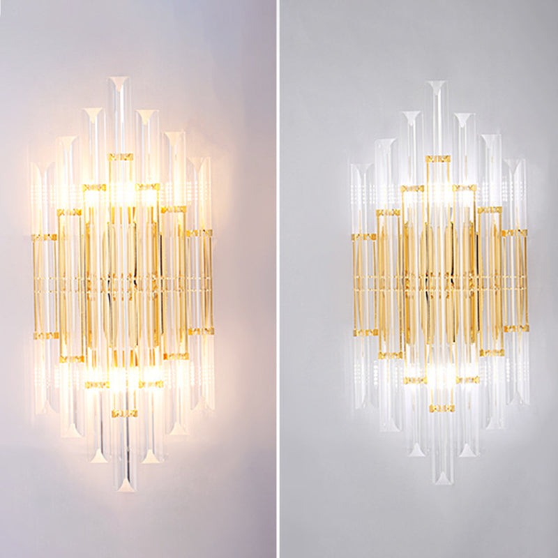 Lámpara de pared de la columna de cristal transparente de 2 luces Post-Moderno Flexion de iluminación de dorado para sala de estar