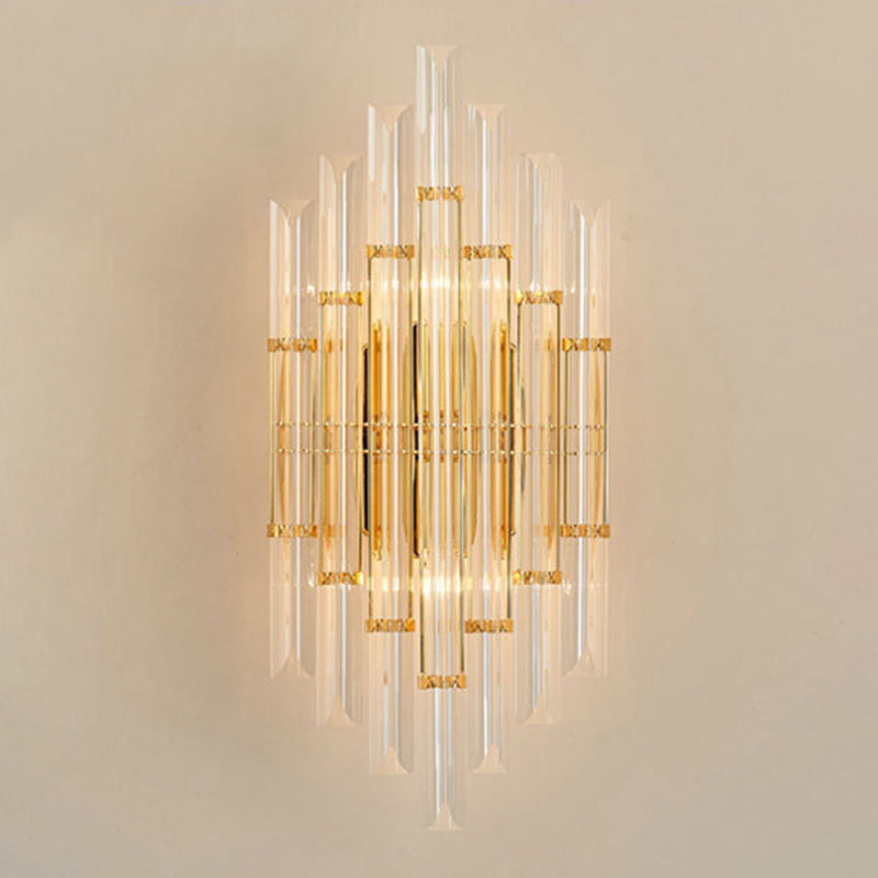 Lámpara de pared de la columna de cristal transparente de 2 luces Post-Moderno Flexion de iluminación de dorado para sala de estar