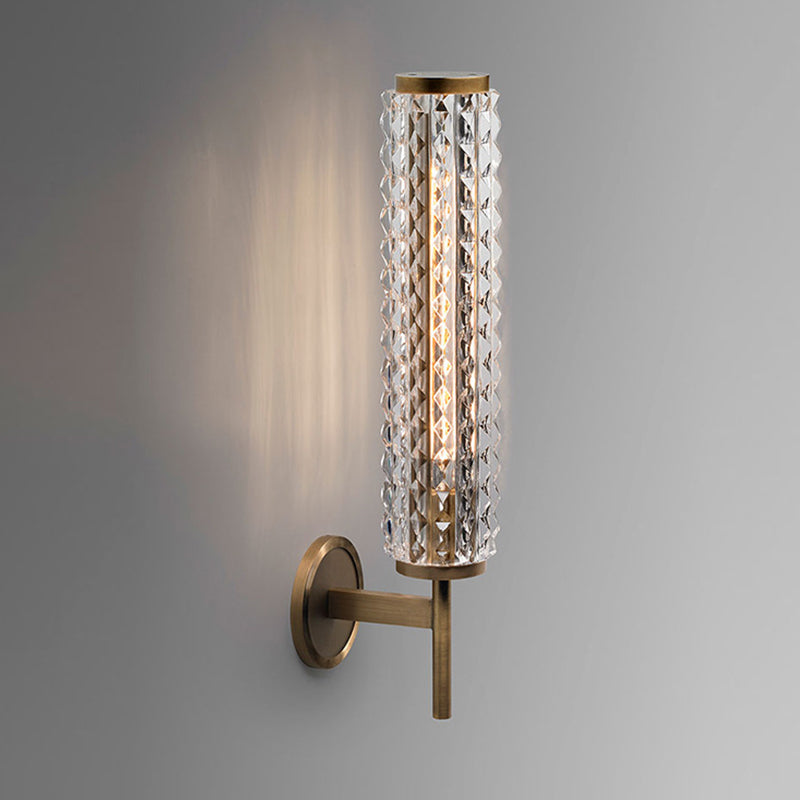 Luces de apliques de vidrio de diamante cilíndrico de 19 "h Post moderna de iluminación de latón de estilo moderno para pasillo de escaleras