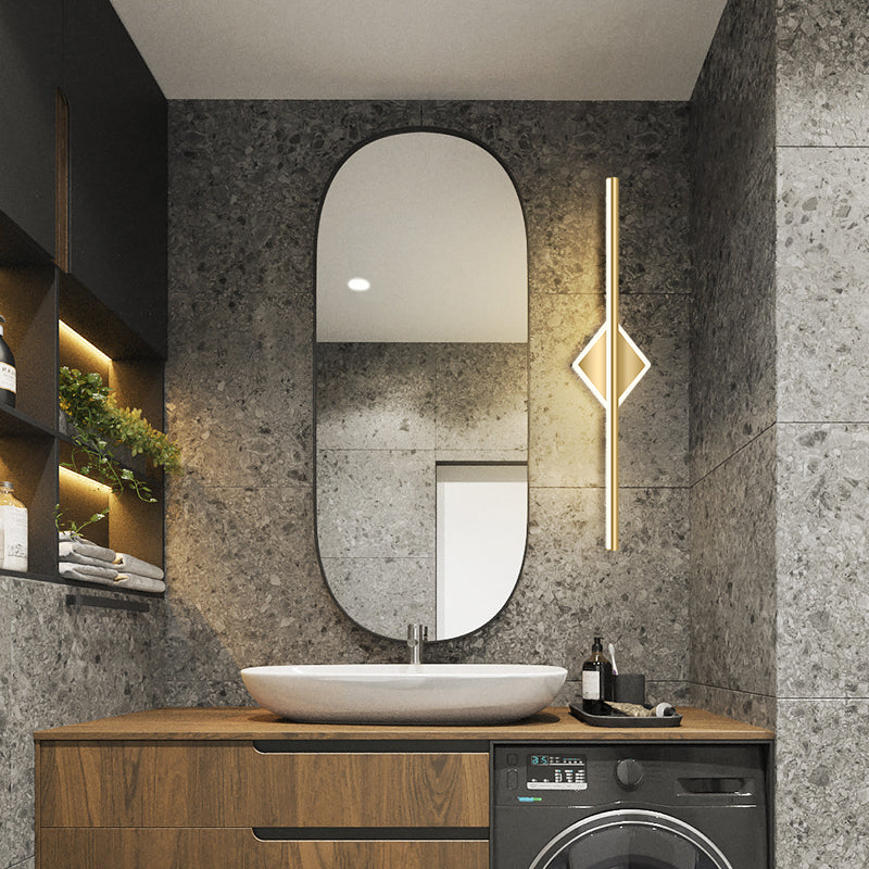 Lampade per vanità per bagno lineare in stile Luxury Mid-secolo Lampadele per vanità in metallo con finitura oro in oro