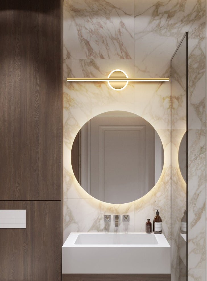 Lampade per vanità per bagno lineare in stile Luxury Mid-secolo Lampadele per vanità in metallo con finitura oro in oro