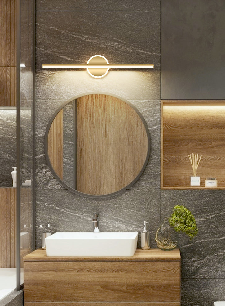 Lampade per vanità per bagno lineare in stile Luxury Mid-secolo Lampadele per vanità in metallo con finitura oro in oro
