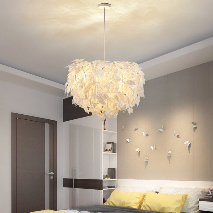 Sphere Feather Chandelier Pendant Light Contemporary Bedroom Suspended Lighting Fixture
