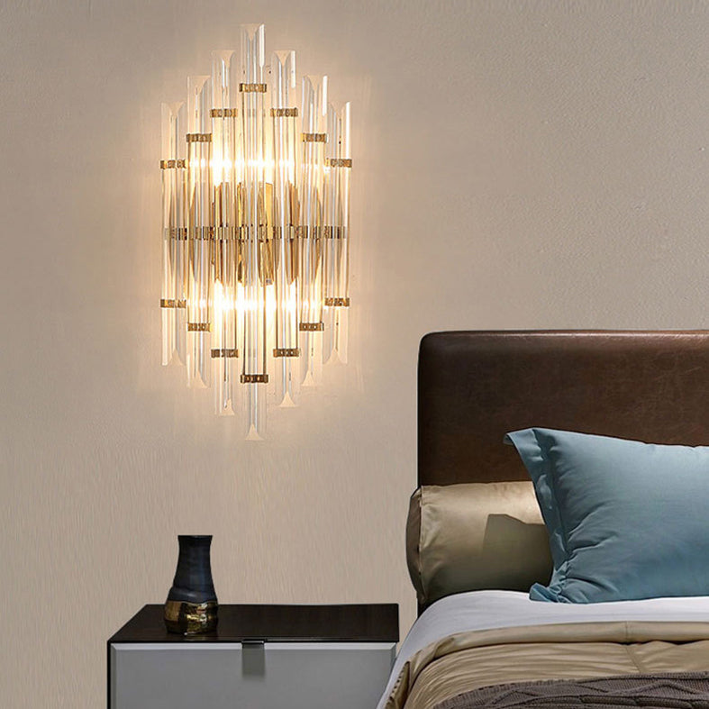 Lámpara de pared de la columna de cristal transparente de 2 luces Post-Moderno Flexion de iluminación de dorado para sala de estar