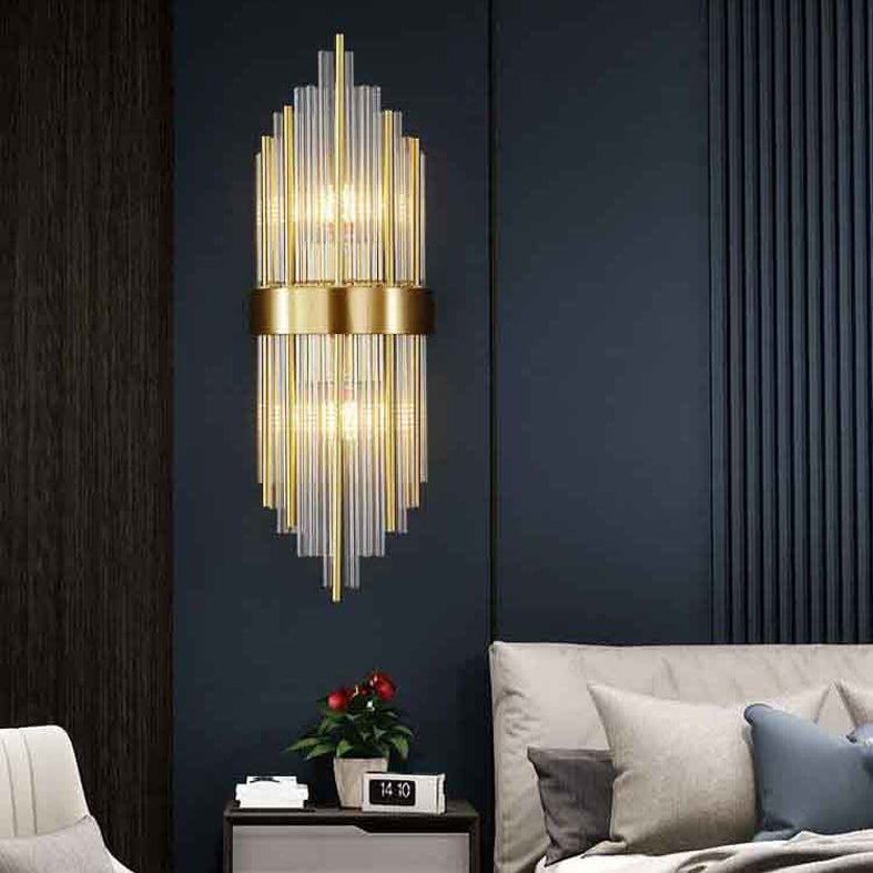 2 Lights Post Modern Wall Lamp Minimalist Linear Crystal Brass Sconce Light Fixture for Indoor