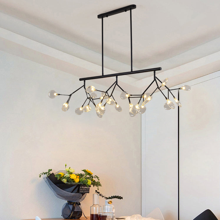 Modern Luxury Firefly Island Pendant Light Wrought Iron Sputnik Ceiling Light with Glass Shade