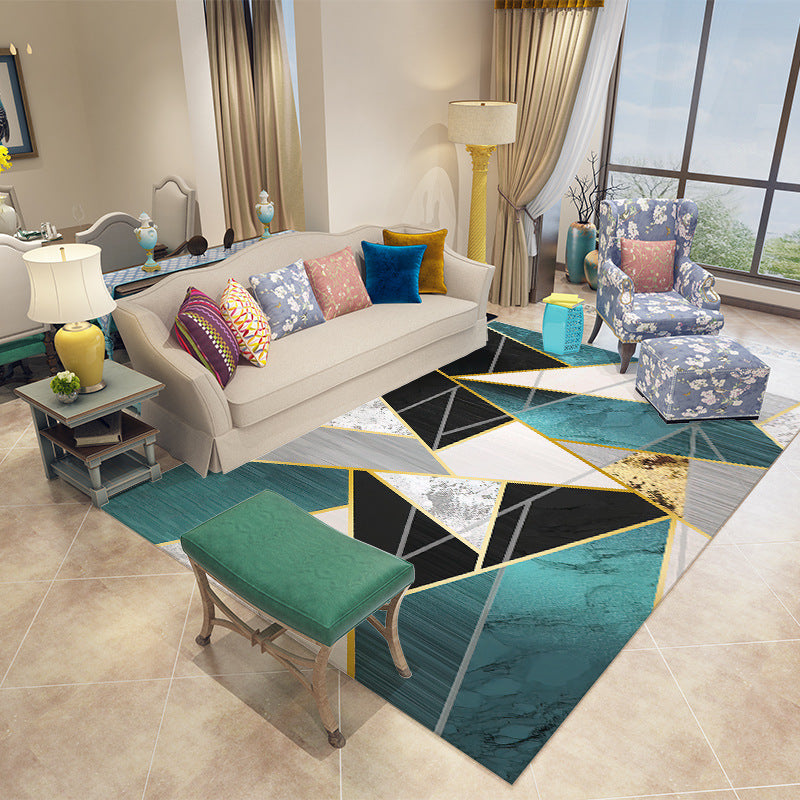 Marble Look Area Rug Polyester Abstract Rug Stain Resistant Area Carpet for Living Room