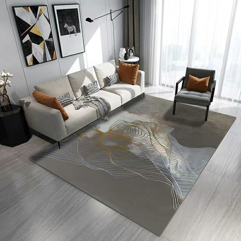 Ink Painting Rug Polyester Modern Area Carpet Stain Resistant Indoor Rug for Living Room