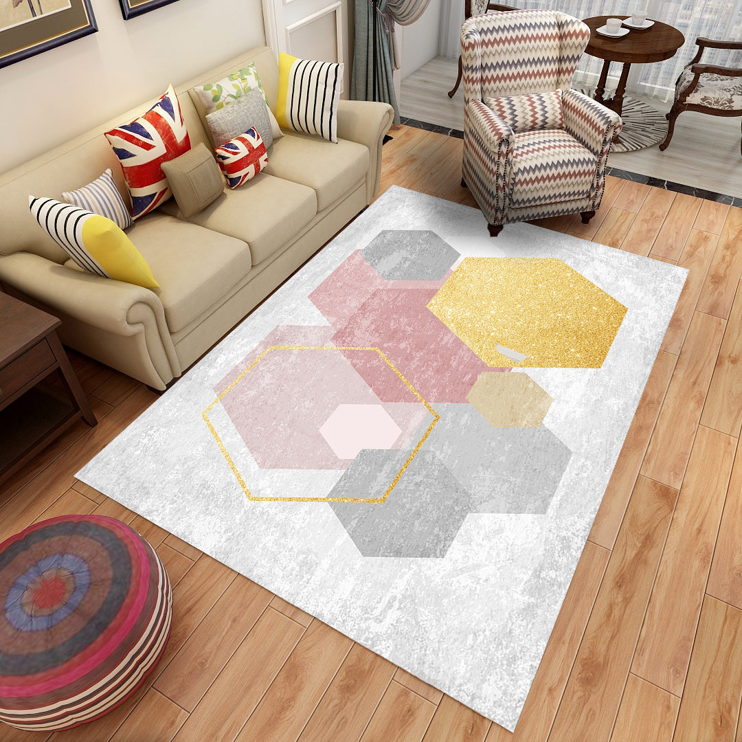 Abstract Printing Area Rug Polyester Contemporary Rug Stain Resistant Carpet for Living Room