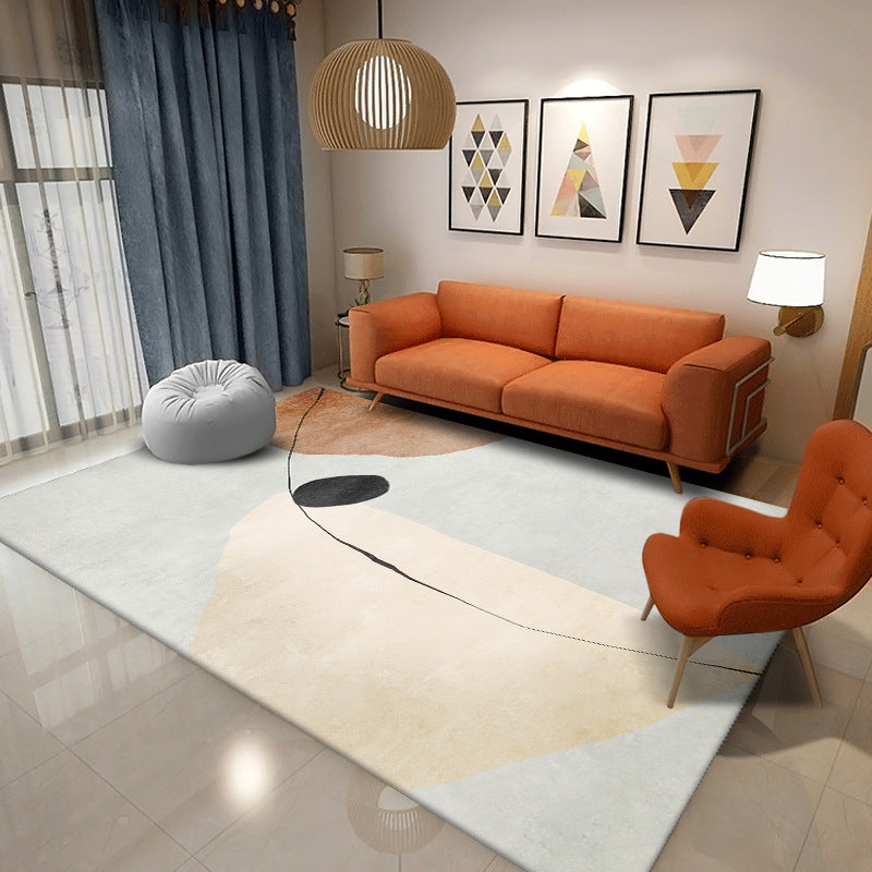 Bedroom Area Rug Nordic Color Block Area Carpet Polyester Non-Slip Backing Indoor Rug