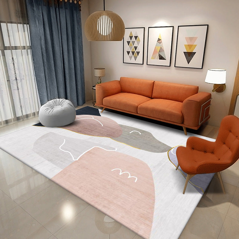Bedroom Area Rug Nordic Color Block Area Carpet Polyester Non-Slip Backing Indoor Rug