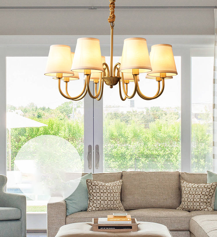 Lampadario del cono post-moderno appeso al lampadario bianco in tessuto bianco soffitto lampadario in oro per soggiorno