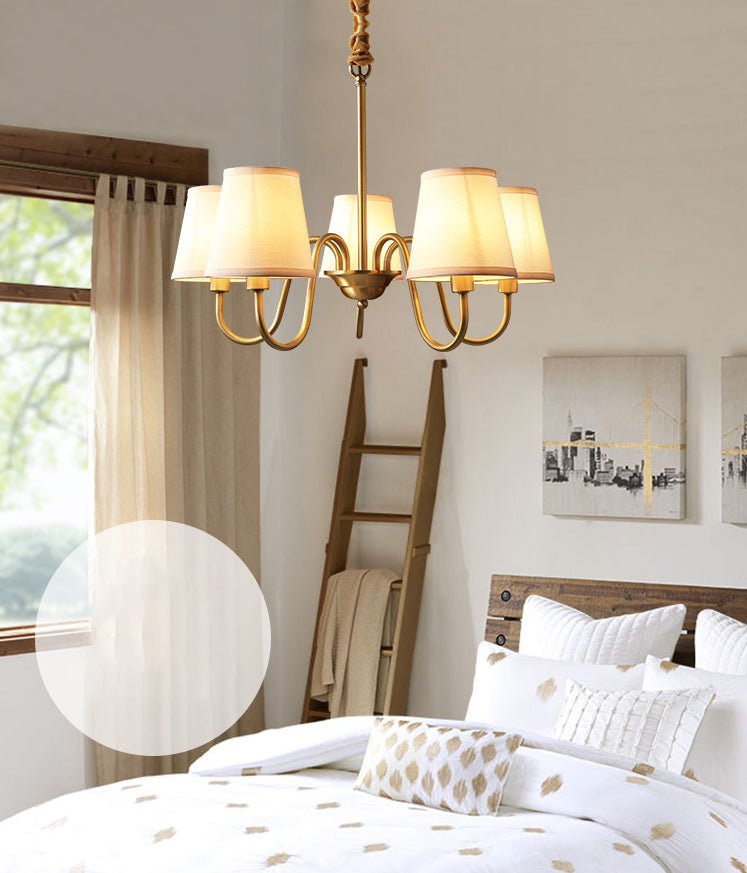 Lampadario del cono post-moderno appeso al lampadario bianco in tessuto bianco soffitto lampadario in oro per soggiorno