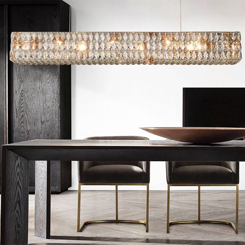 Modern Rectangular Chandelier Lighting Fixtures Crystal Hanging Pendant Lights