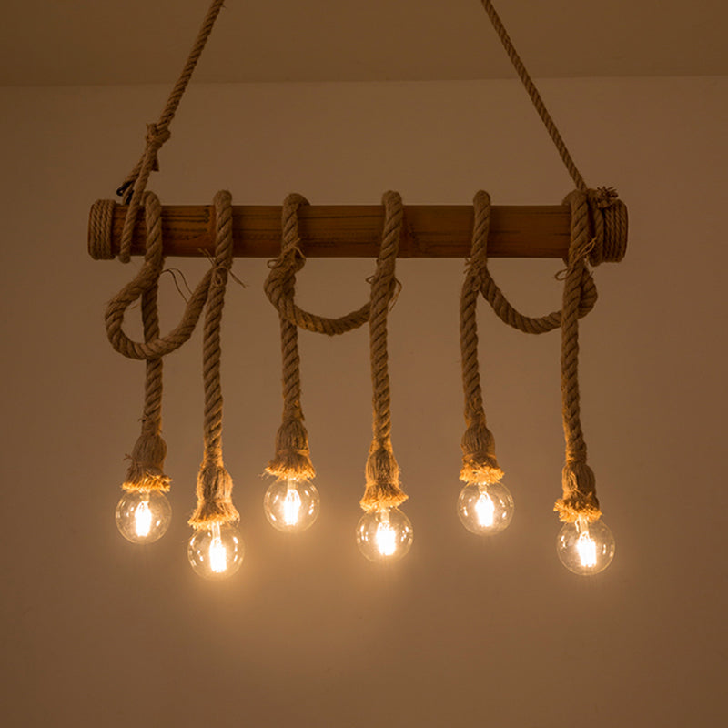 Luce a ciondolo dell'isola di bambù marrone in tela industriale in stile retrò la luce del soffitto per il ristorante