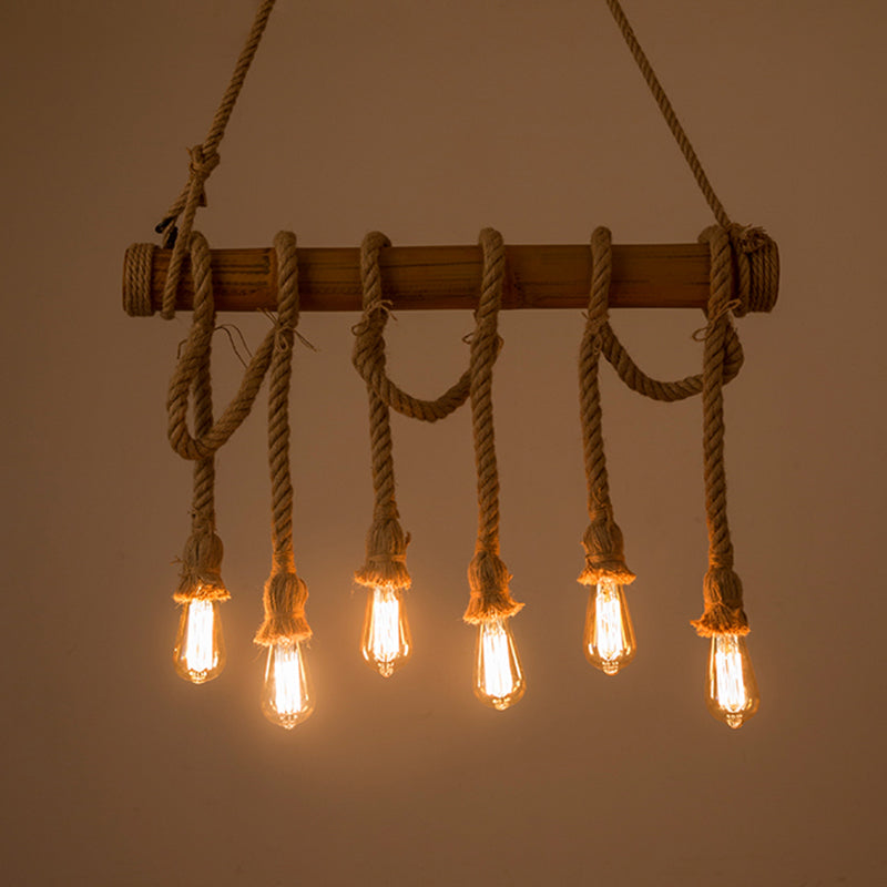 Luce a ciondolo dell'isola di bambù marrone in tela industriale in stile retrò la luce del soffitto per il ristorante