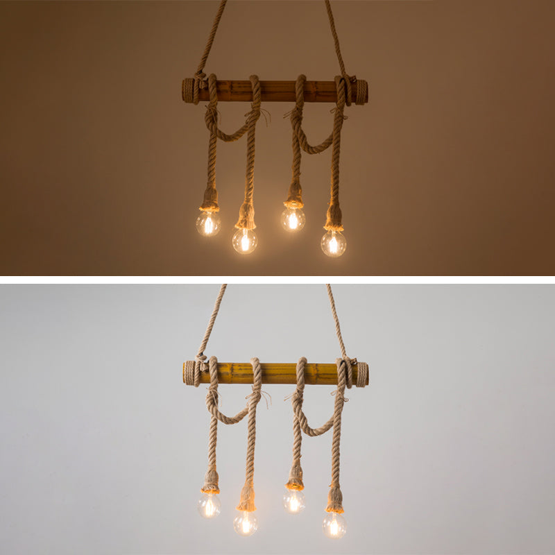 Luce a ciondolo dell'isola di bambù marrone in tela industriale in stile retrò la luce del soffitto per il ristorante