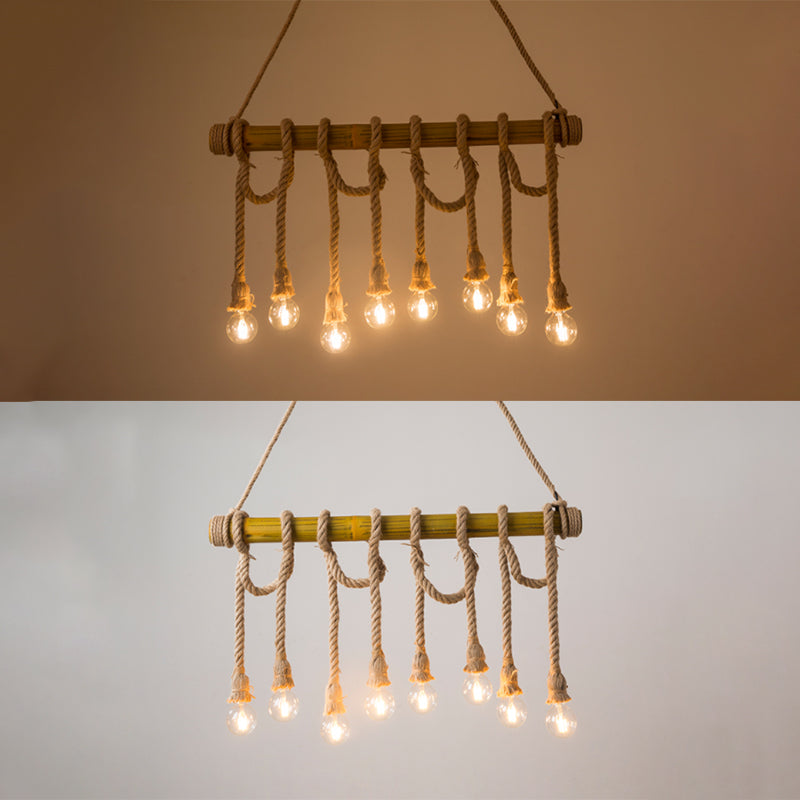 Luce a ciondolo dell'isola di bambù marrone in tela industriale in stile retrò la luce del soffitto per il ristorante