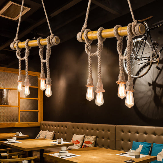 Luce a ciondolo dell'isola di bambù marrone in tela industriale in stile retrò la luce del soffitto per il ristorante