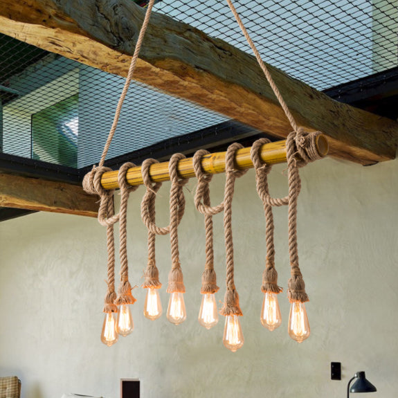 Luce a ciondolo dell'isola di bambù marrone in tela industriale in stile retrò la luce del soffitto per il ristorante