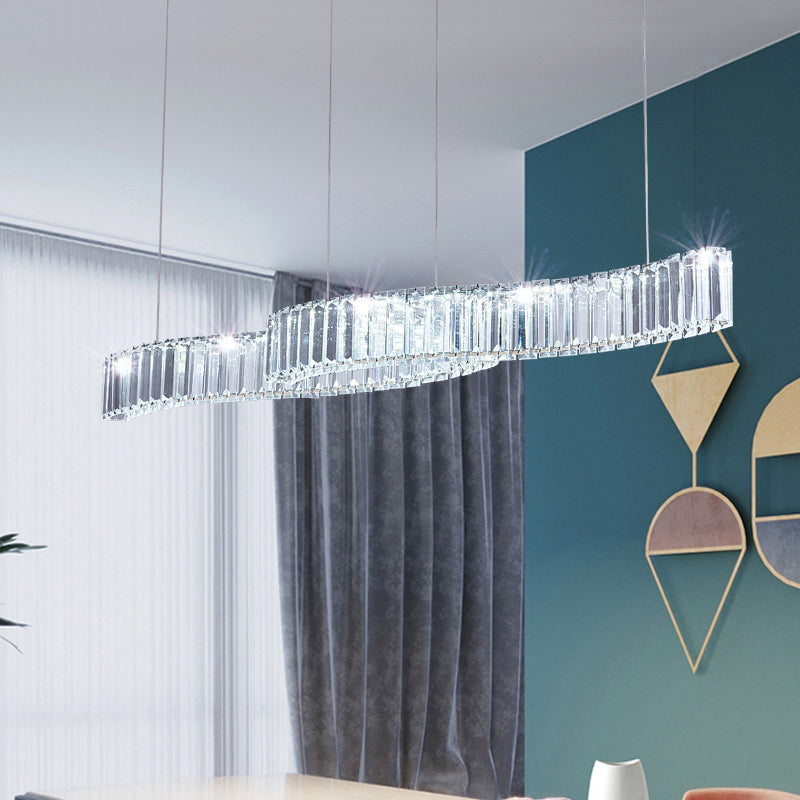 Iluminación de la isla de cristal lineal de 2 luces Luz de techo de oro contemporáneo para comedor